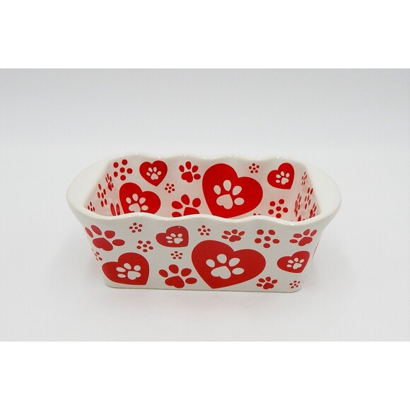 Temp-Tations By Tara Dog Paws Small Loaf Pan Red Bakeware 12 Oz Hearts Prints - Picture 1 of 10